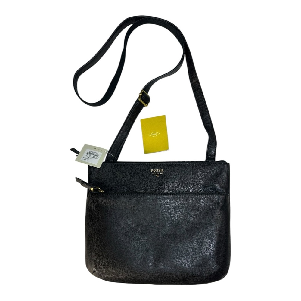 NWT Fossil Tinsley Black Pebbled Leather Cowhide Crossbody Bag